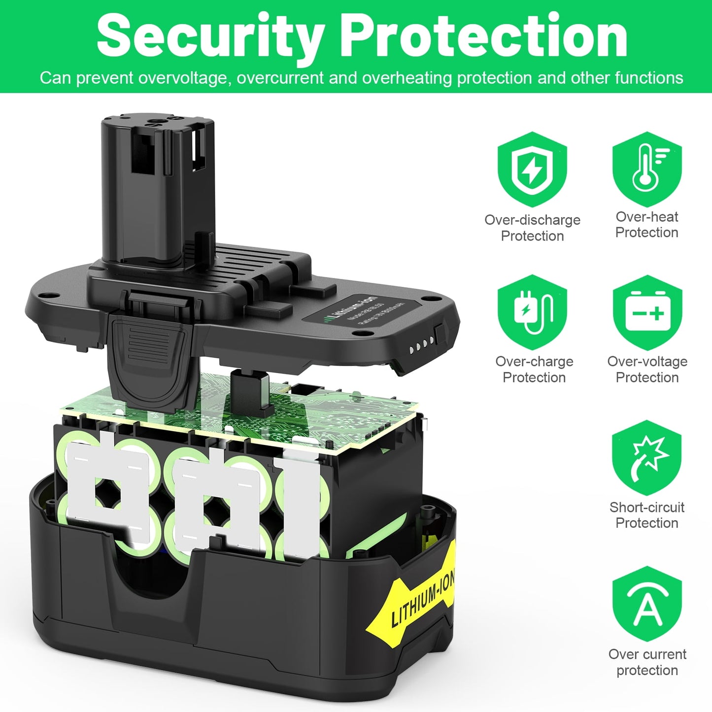 Powerful 18V 8000mAh Li-ion Battery for Ryobi ONE+ Cordless Power Tools