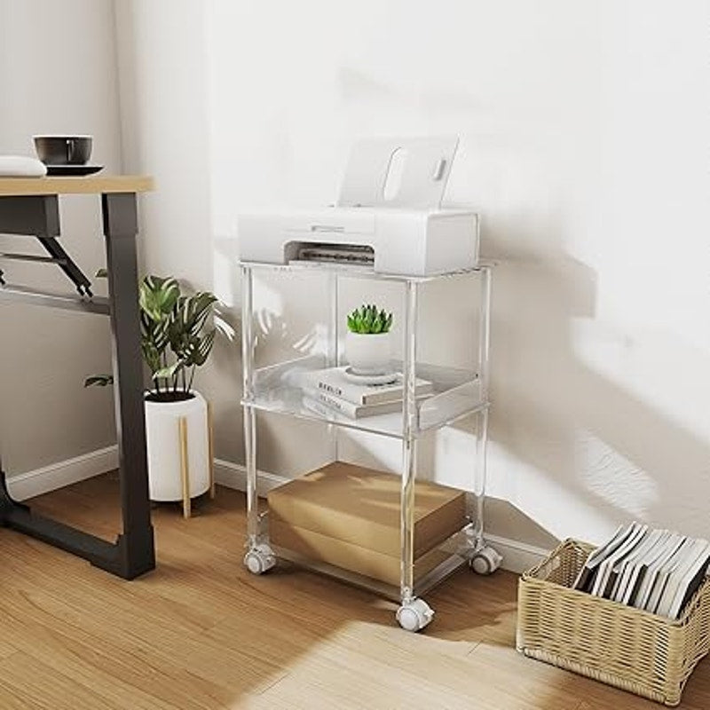 3-Tier Clear Acrylic Rolling Cart / Printer Stand with Wheels-NIB