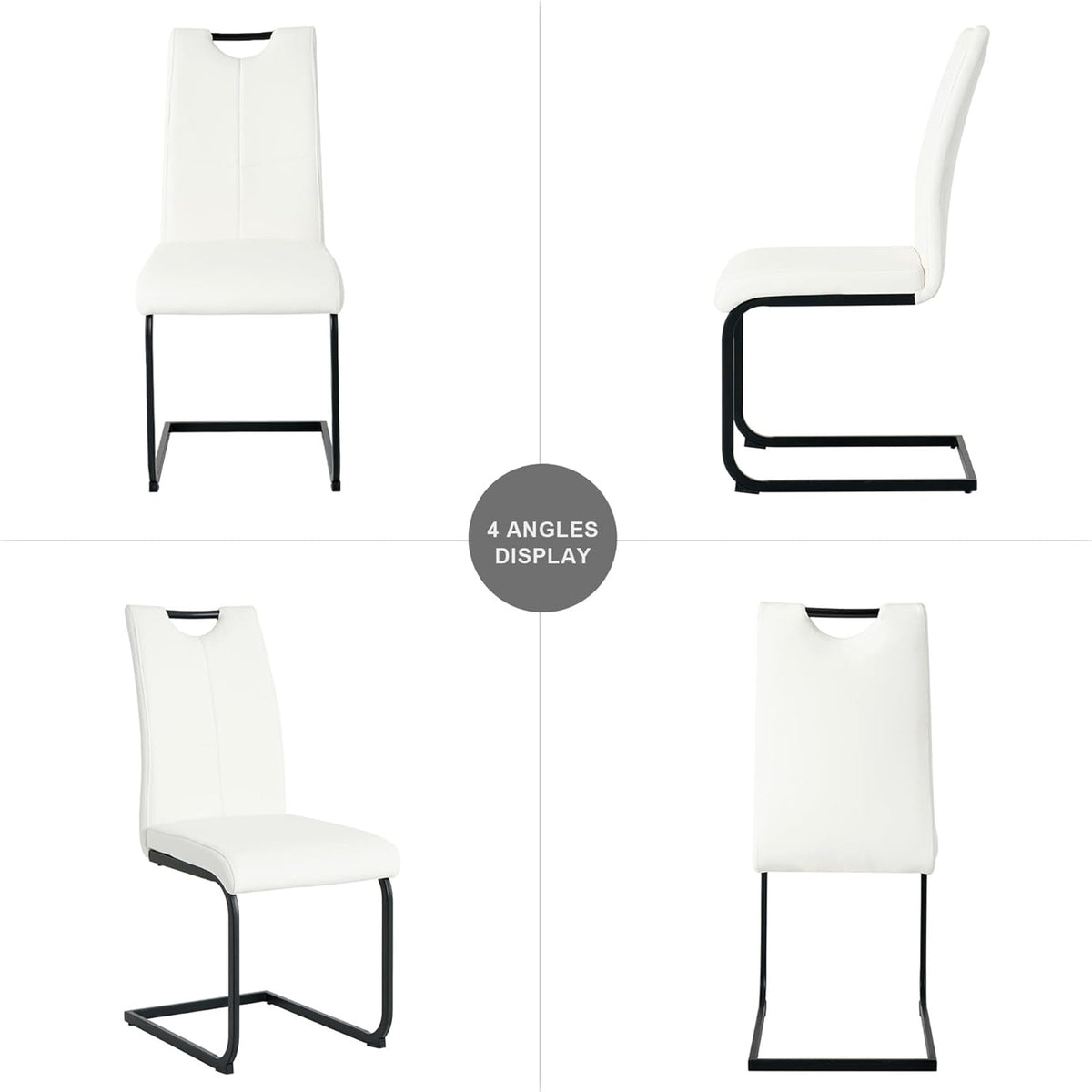 Set of 2 White PU Leather Dining Chairs Black Metal Frame, New