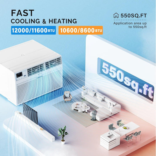 Smart 12000 BTU Through-Wall AC Heater Combo with WiFi Voice Control