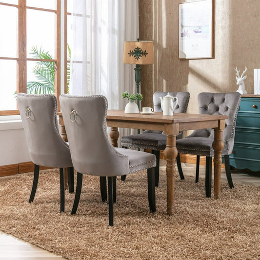 Modern Tufted Gray Upholstered Dining Chairs, Set of 2