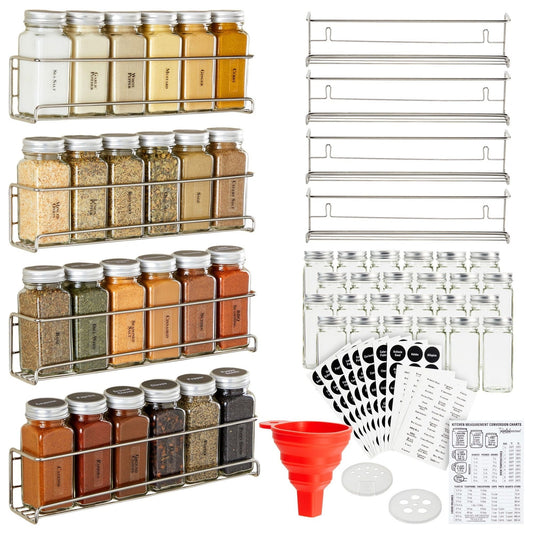 24pc Glass Spice Jar Set (4oz) with Sifter Lids, & Folding Funnel