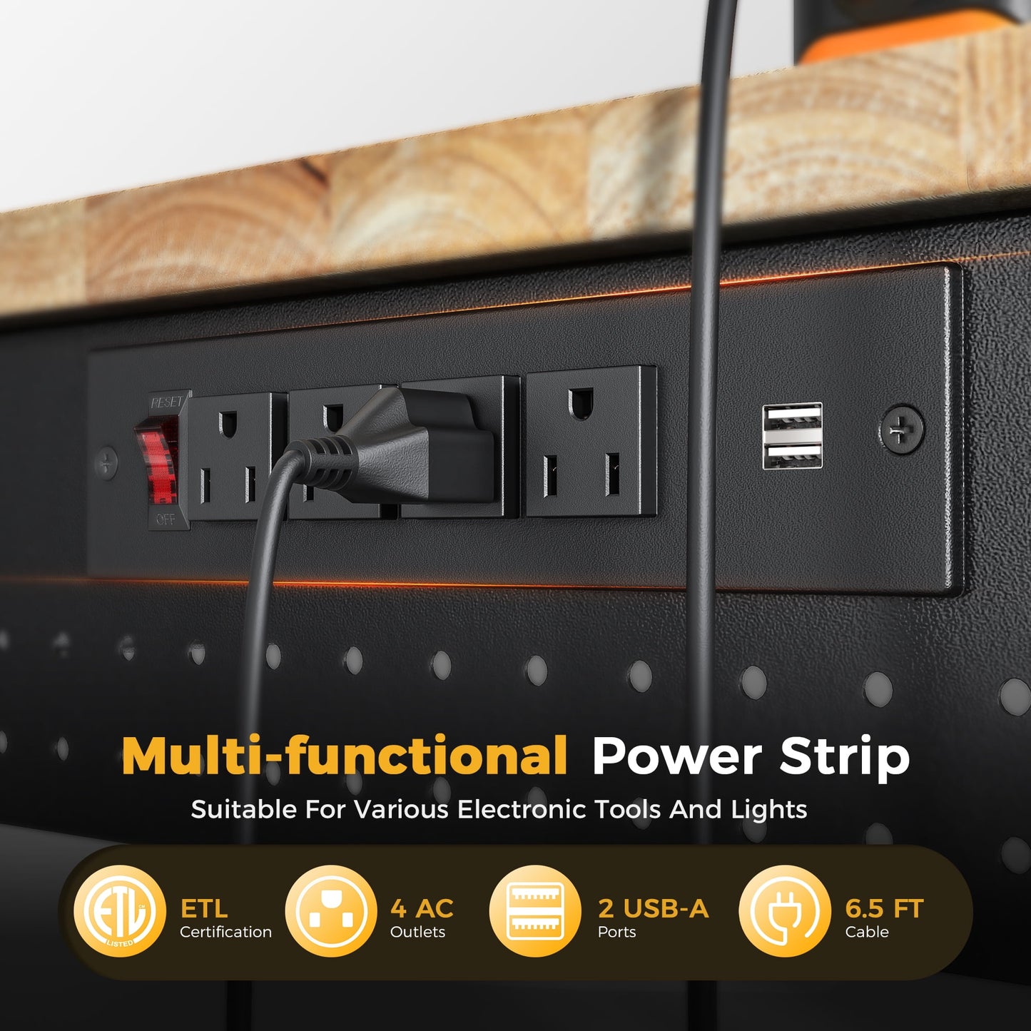 CAMMOO 48-Inch Adjustable Heavy-Duty Workbench with Pegboard, Power Outlets, 2000 lbs