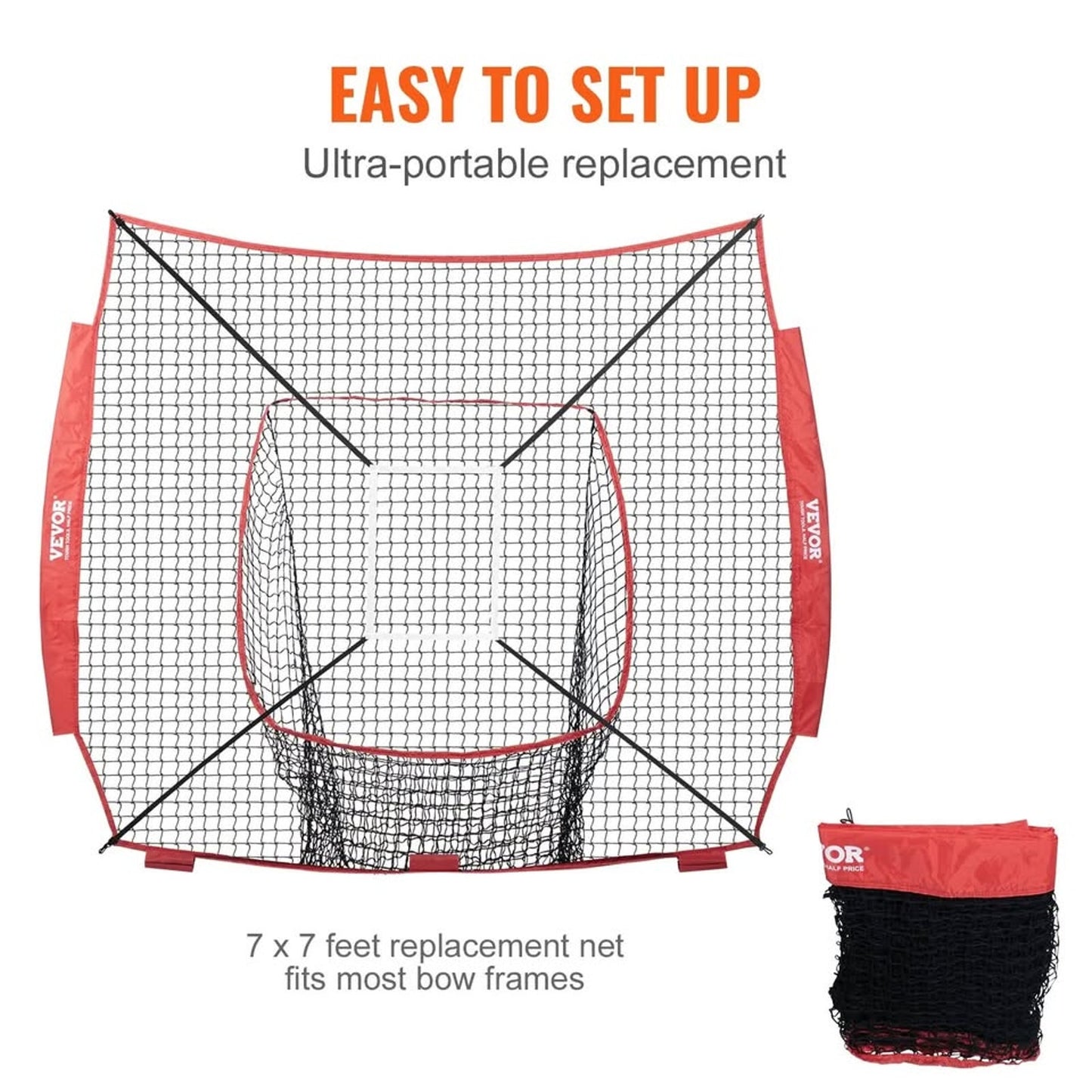 VEVOR 7x7 ft Baseball & Softball Practice Net – Portable Training Net w/ Strike Zone