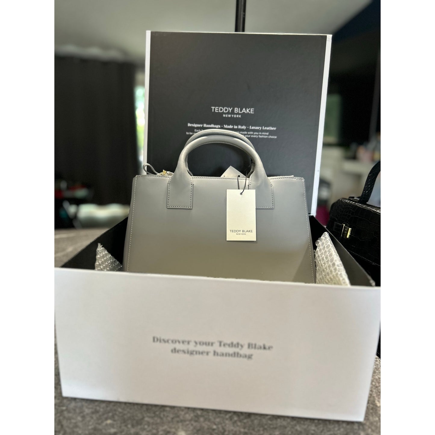 Teddy Blake Roberta 13" Satchel – Turbulence Gray Italian Leather- NWT