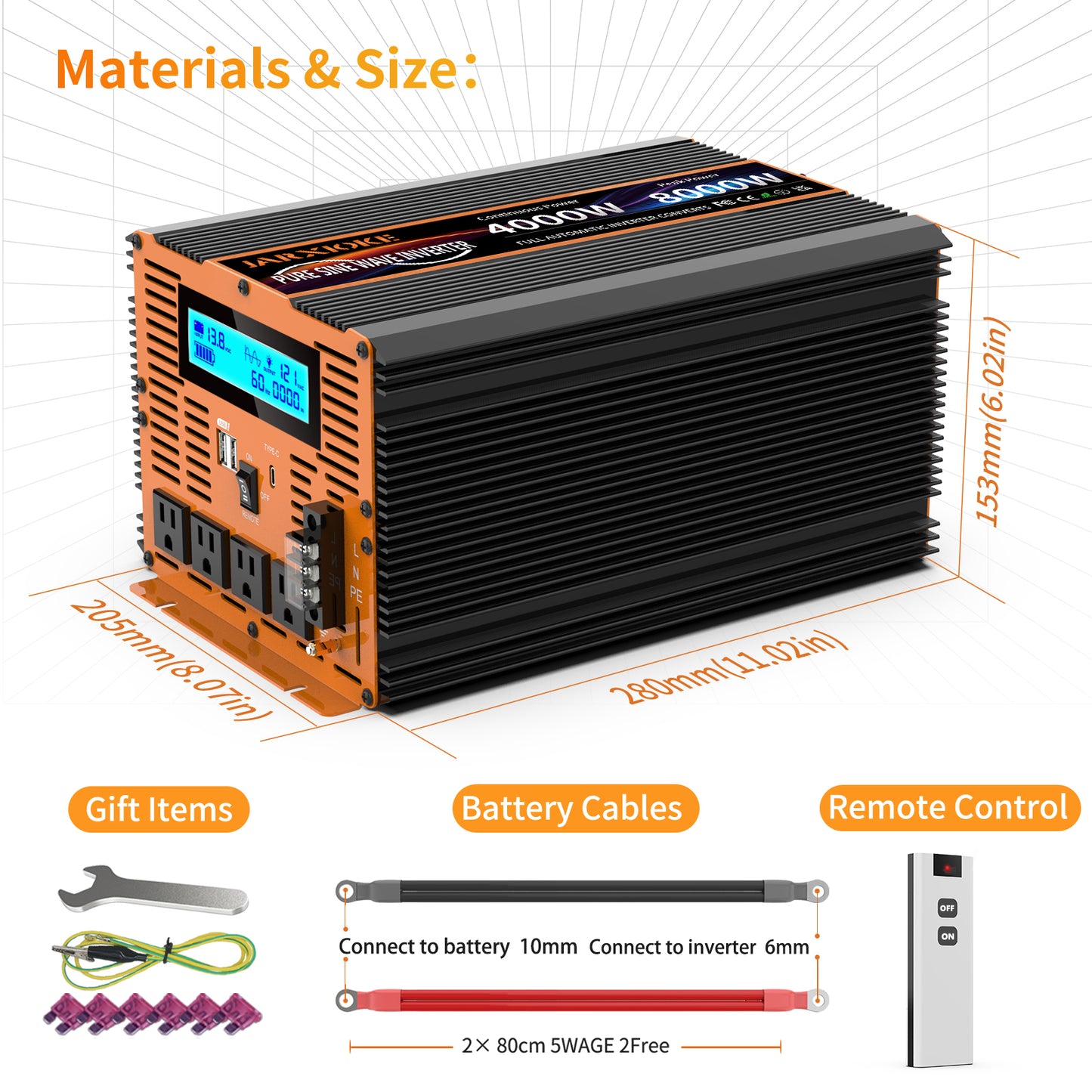 Powerful 4000W Pure Sine Wave Inverter for RV, Solar, Car, Home Use