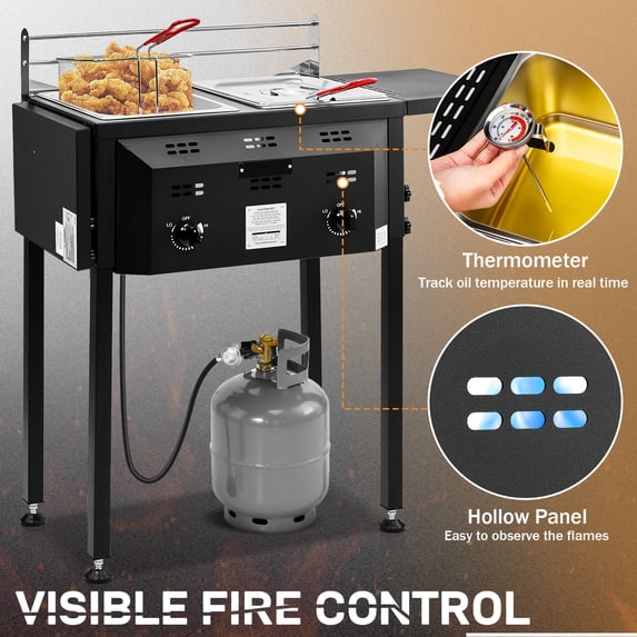 Two Tank Outdoor Propane Deep Fryer 16QT Double Burners
