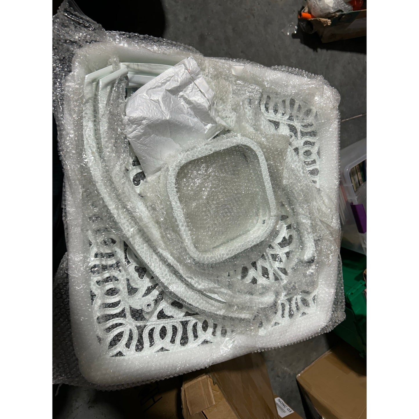 21" Square Outdoor Side Table with Umbrella Hole – White- New in box