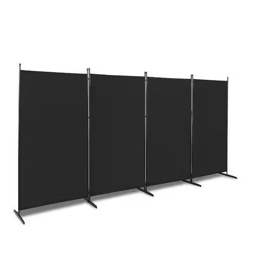6ft 4-Panel Room Divider – Black Fabric, Steel Frame- New in box