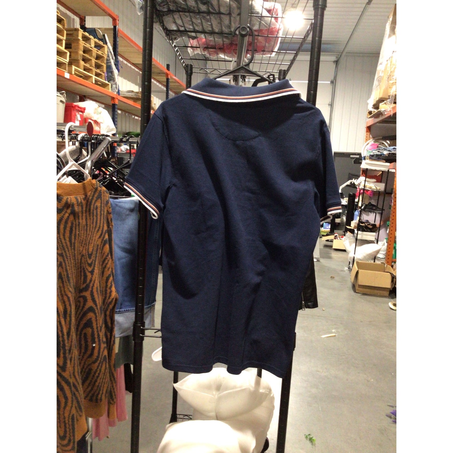 Men’s Navy Short Sleeve Polo Shirt – Classic Trim Collar, Size M