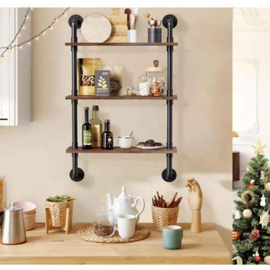 24″ Industrial Wall Shelves – Rustic Wood & Black Pipe, New in box