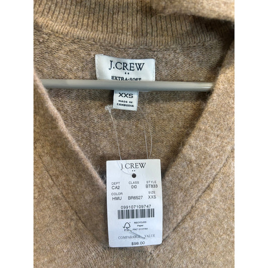 J.Crew NWT Extra-Soft V-Neck Polo Sweater Heather Camel XXS- Minor Flaw