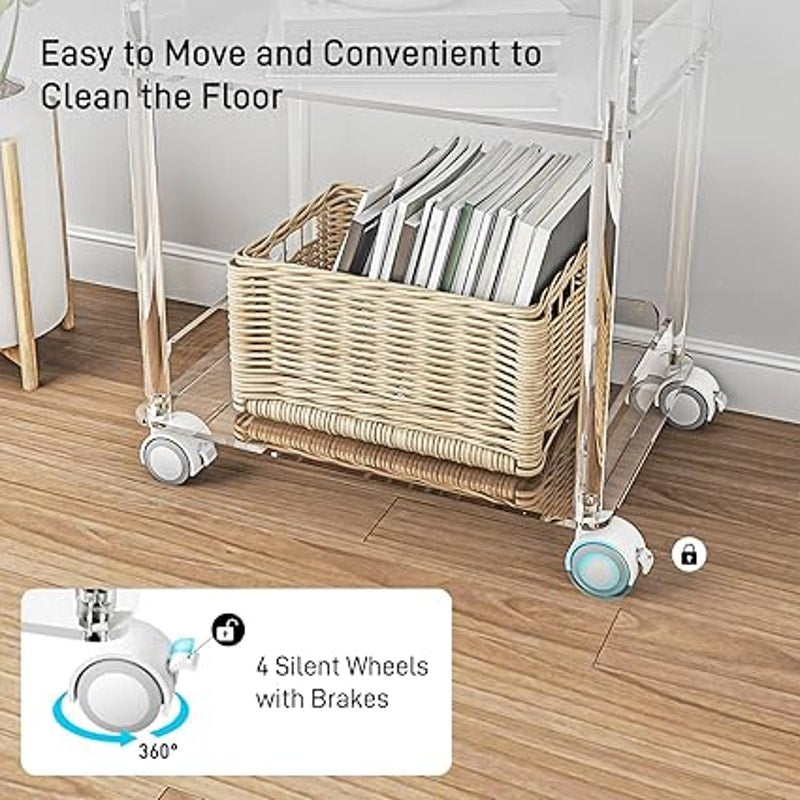 3-Tier Clear Acrylic Rolling Cart / Printer Stand with Wheels-NIB