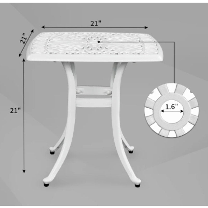 21" Square Outdoor Side Table with Umbrella Hole – White- New in box