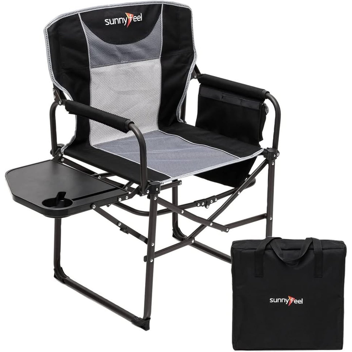Oversized 21″×25″ Portable Directors Camping Chair with Folding Side Table & Storage