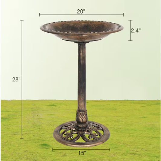 28" Antique Copper Pedestal Bird Bath – Outdoor Garden Décor- New