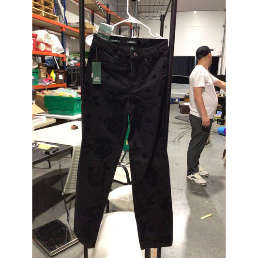 Black Rose-Pattern High-Rise Straight Jeans – Size 4 / New With Tags