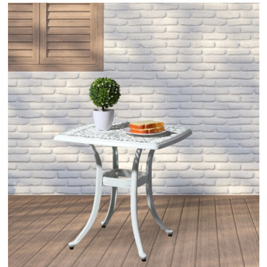 21" Square Outdoor Side Table with Umbrella Hole – White- New in box