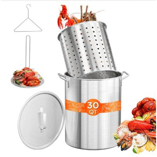 30 QT Turkey Fryer Pot Set with Basket, Rack & Hook – No Burner- NIB