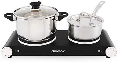 CUSIMAX 1800W Double Electric Countertop Burner, Portable Stainless Steel Hot Plate Cooktop