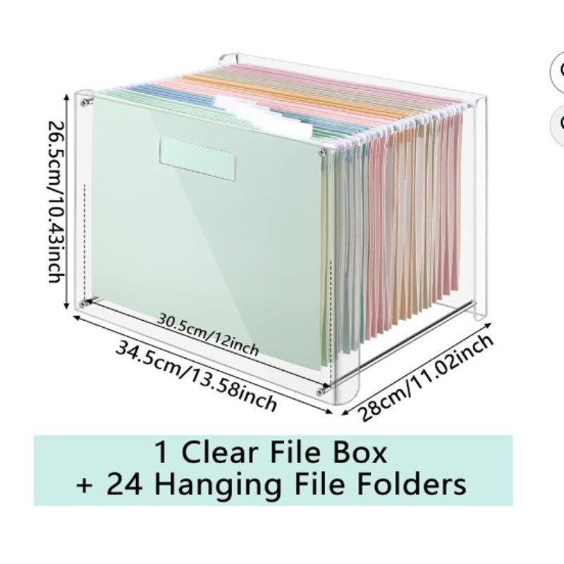 Clear Acrylic File Organizer w/ 24 Hanging Folders – Letter/A4 Size – New in Box