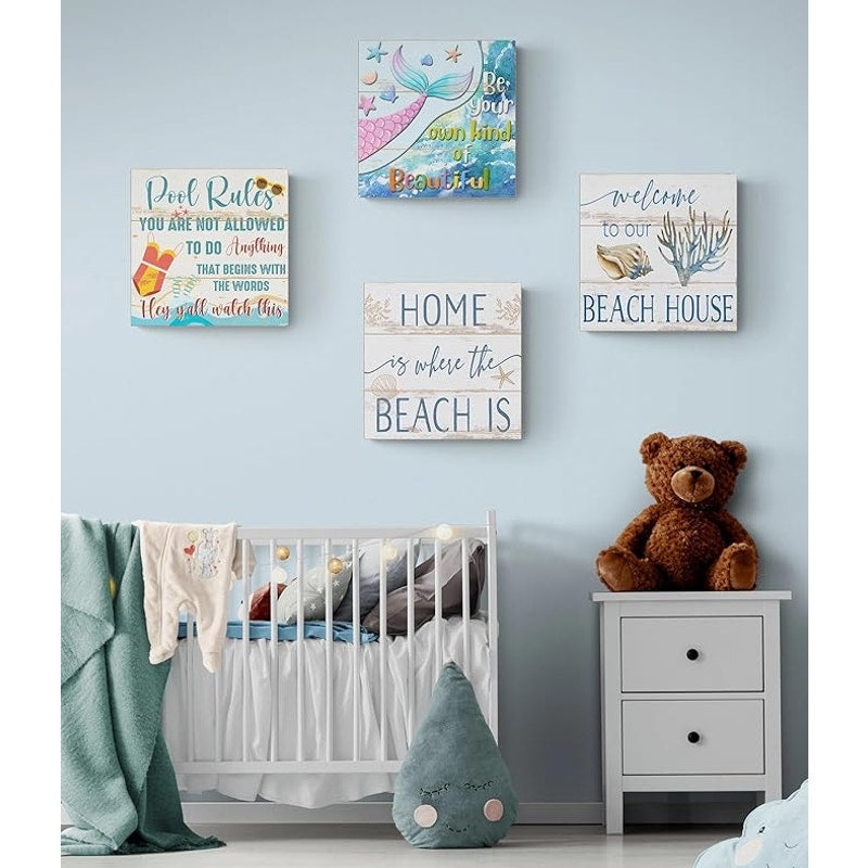 4-Pack 16x16 Coastal Canvas Wall Art – Beach & Pool House Decor