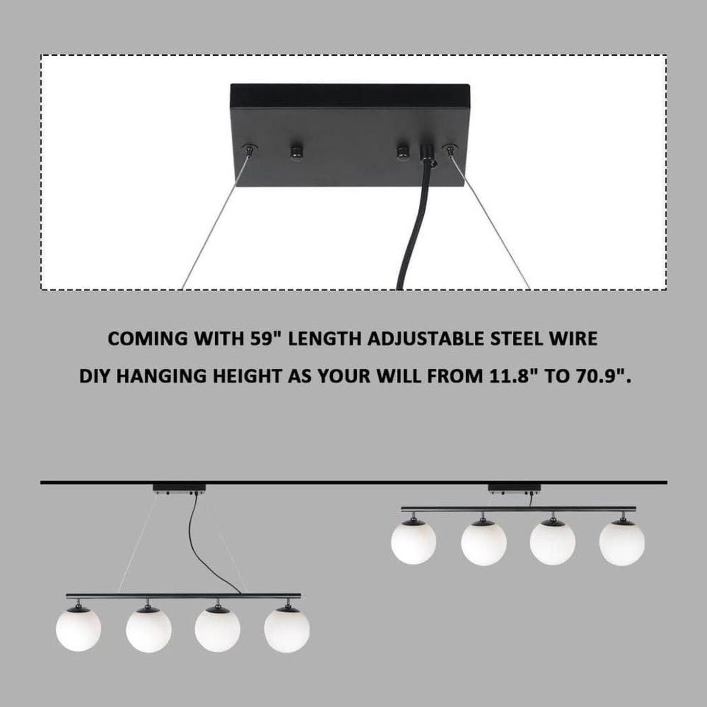 Modern Linear, 4 Globe chandelier- Brand new