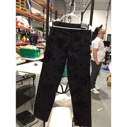 Black Rose-Pattern High-Rise Straight Jeans – Size 4 / New With Tags