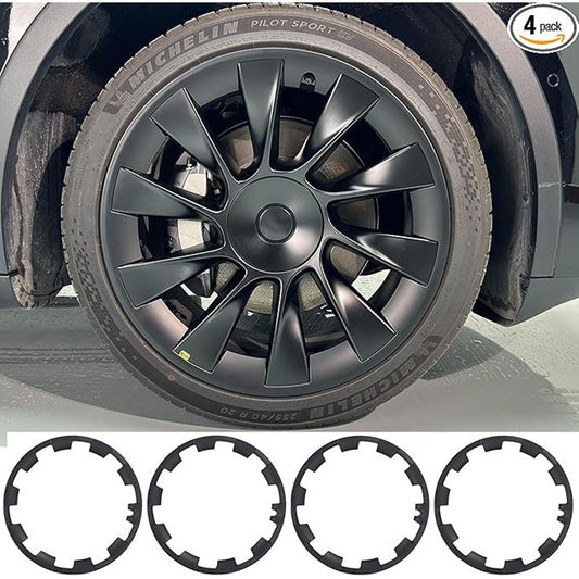 Tesla Model Y 20″ Induction Wheel Rim Protector Rings — Matte Black (4-pc, KALOFOR)