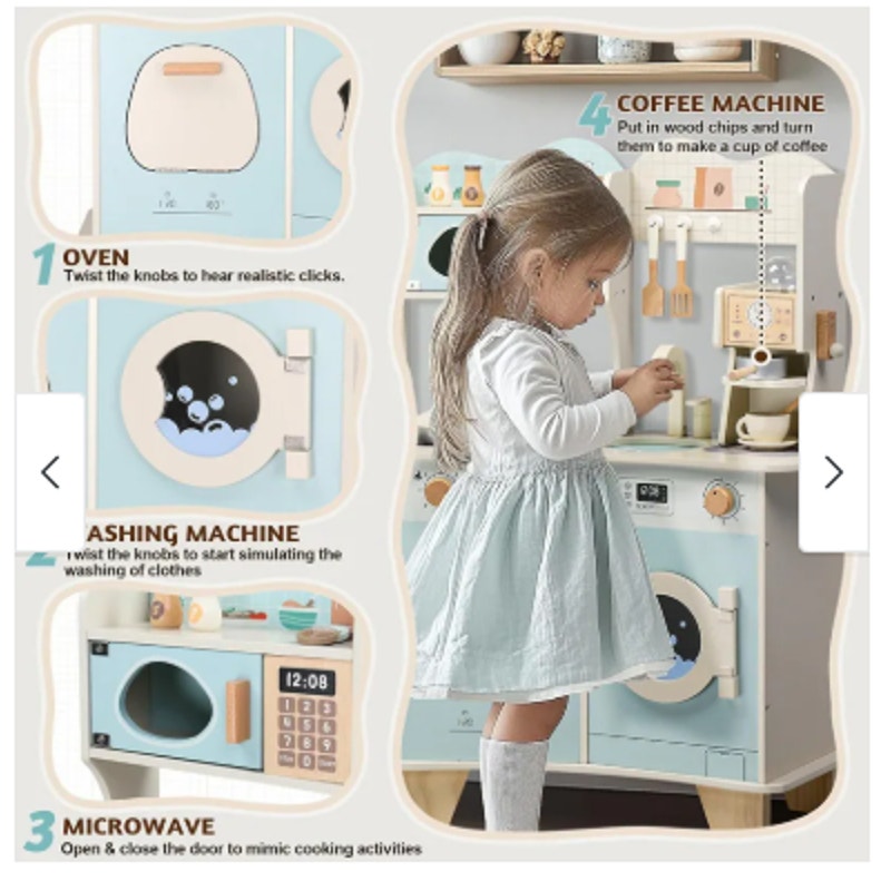 Mint Green Wooden Pretend Play Kitchen w/ Sink, Stove & Storage- New in box