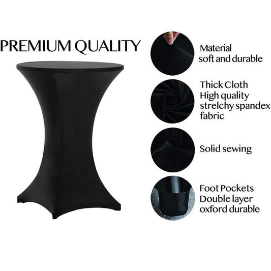 4-Pack Spandex Cocktail Event Table Covers – 30x42″ Black, Fitted