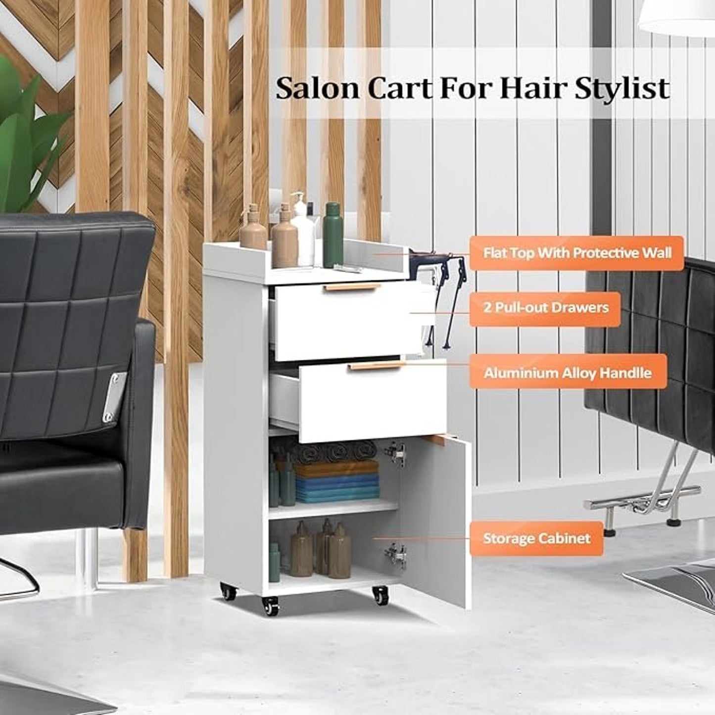 OmySalon 3-Tier Rolling Salon Cart – White