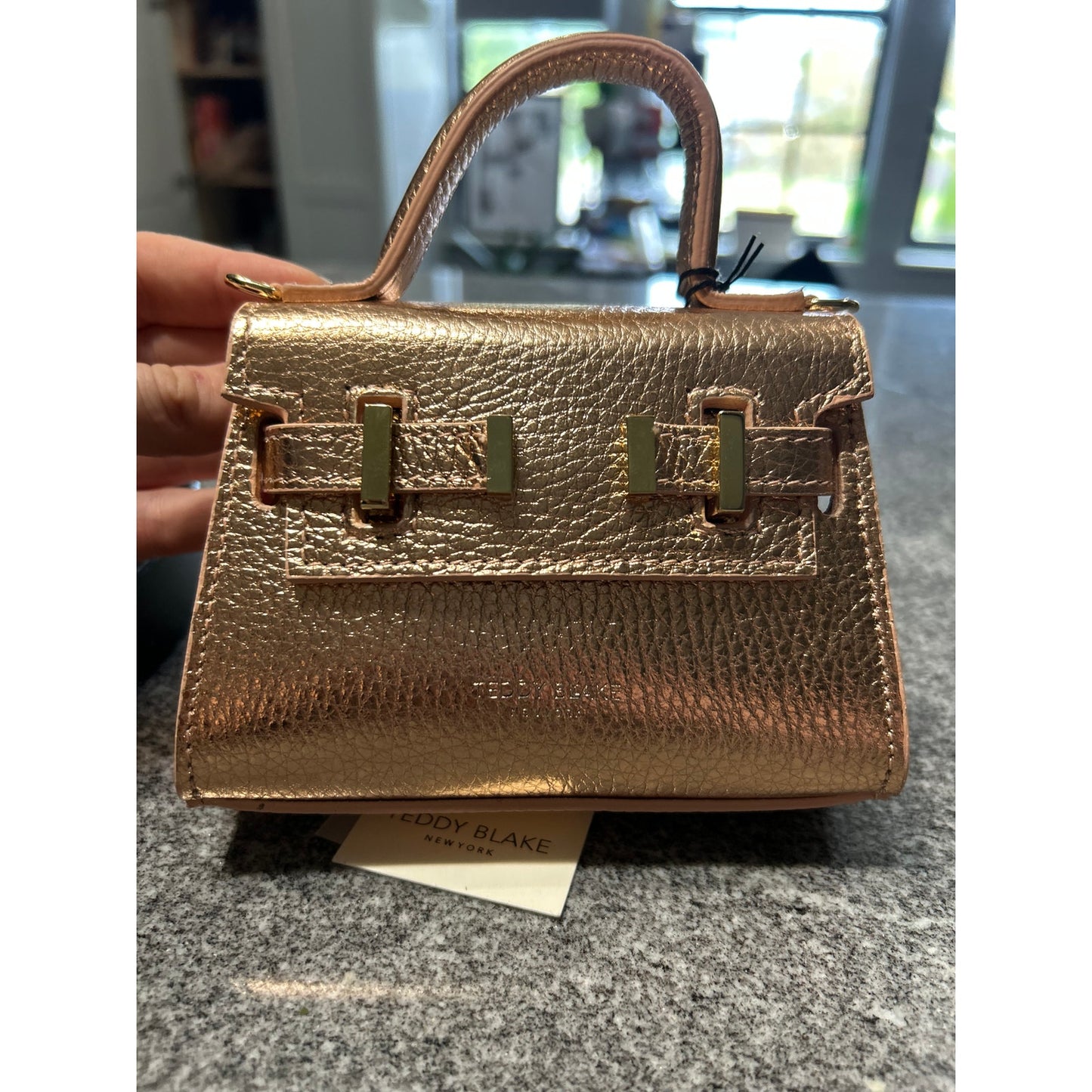 Rare Teddy Blake Ava 6" Micro Handbag – Oro Rosa Gold Leather – NWT