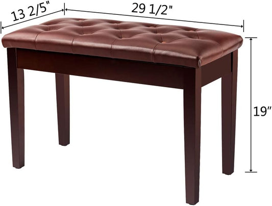 Bonnlo Duet Piano Bench: Plush Padded Cushion, Music Storage, Sturdy Solid Wood