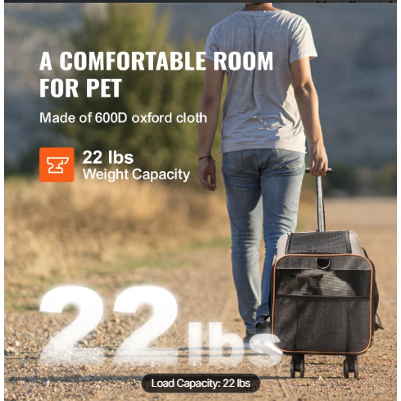 Airline-Approved Cat & Dog Carrier with Wheels, Handle & Strap-Under 25 lb