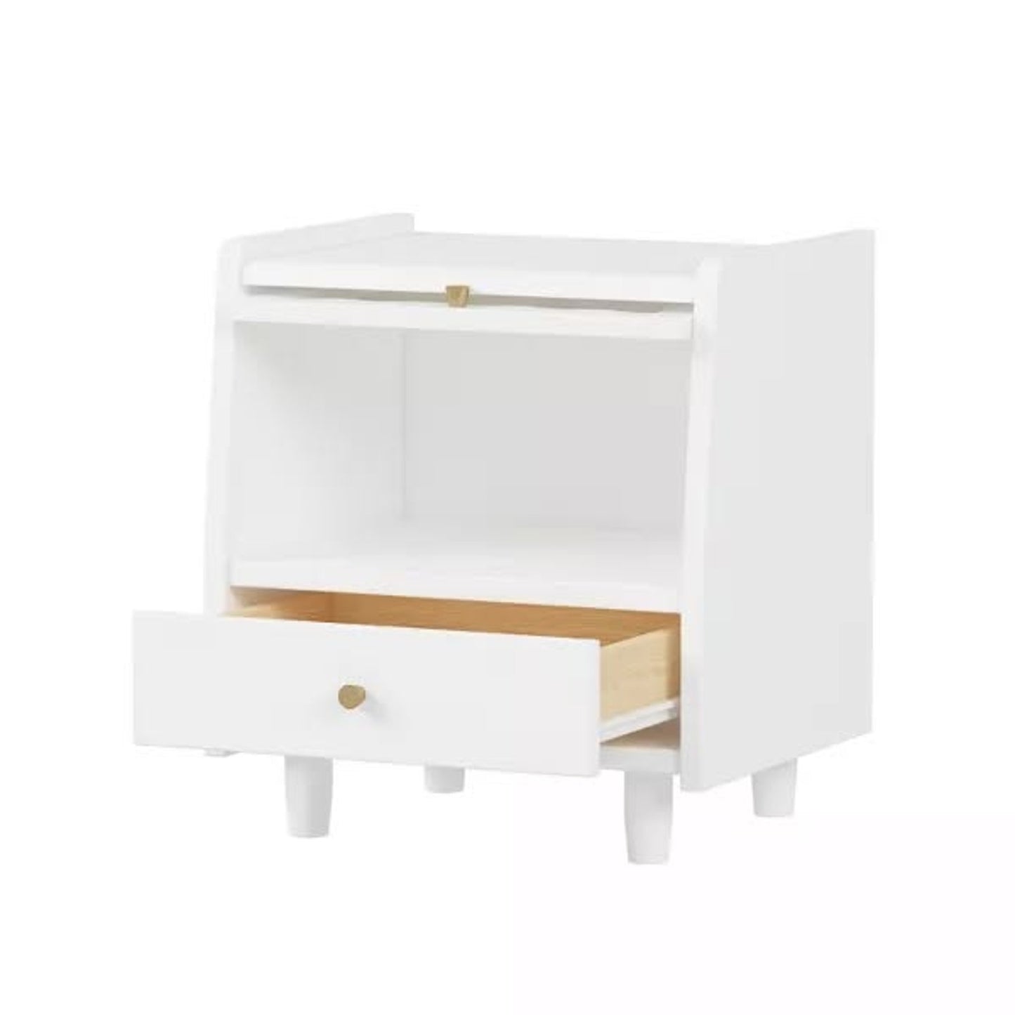 Modern White Wooden Nightstand with Rattan Door & Drawer- New in box