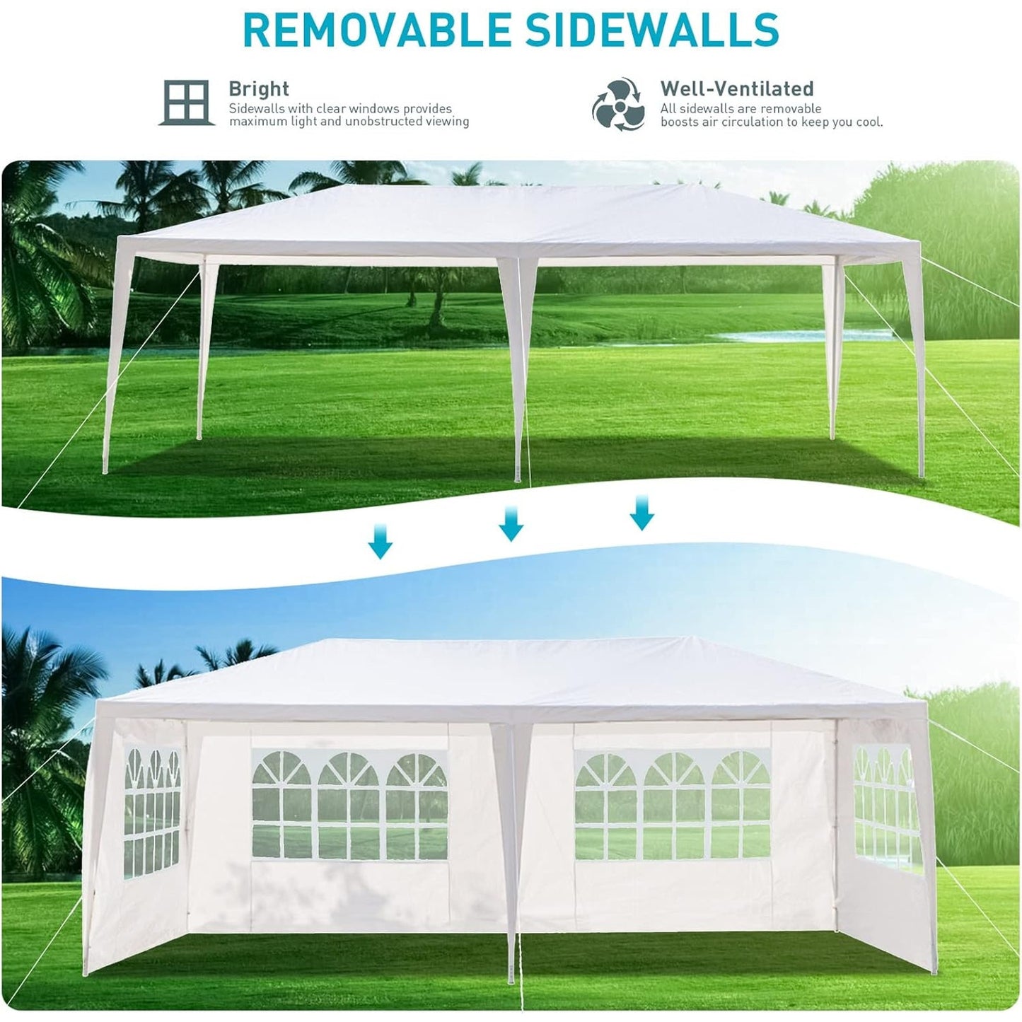 10x20 Waterproof Outdoor Canopy Tent with 4 Removable Sidewalls, White
