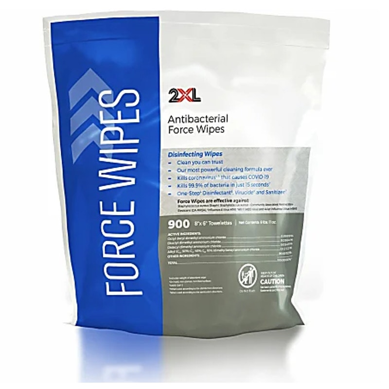 2XL Force Gym Antibacterial Wipes Refill 6" x 8" – 900 Count Bags