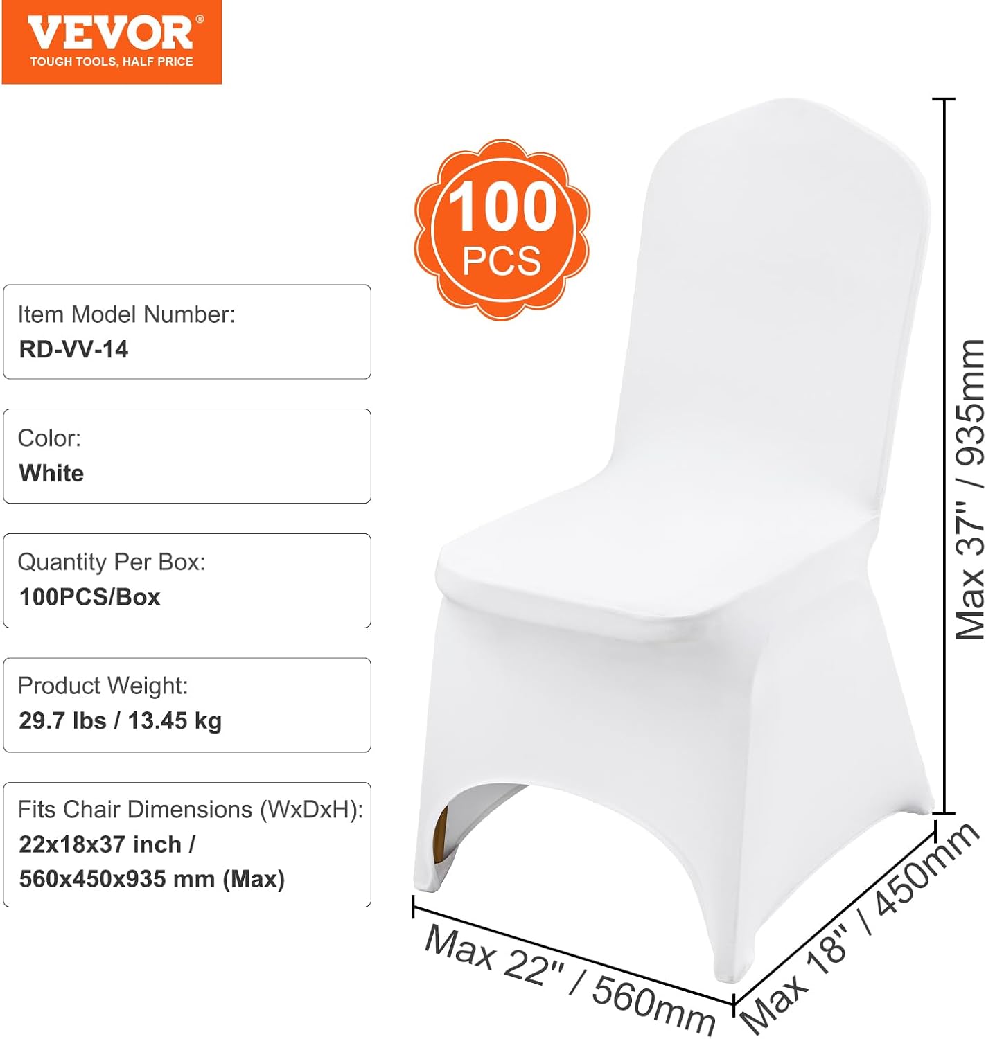 100 Pcs White Polyester Spandex Stretch Chair Covers for Wedding Party Banquet