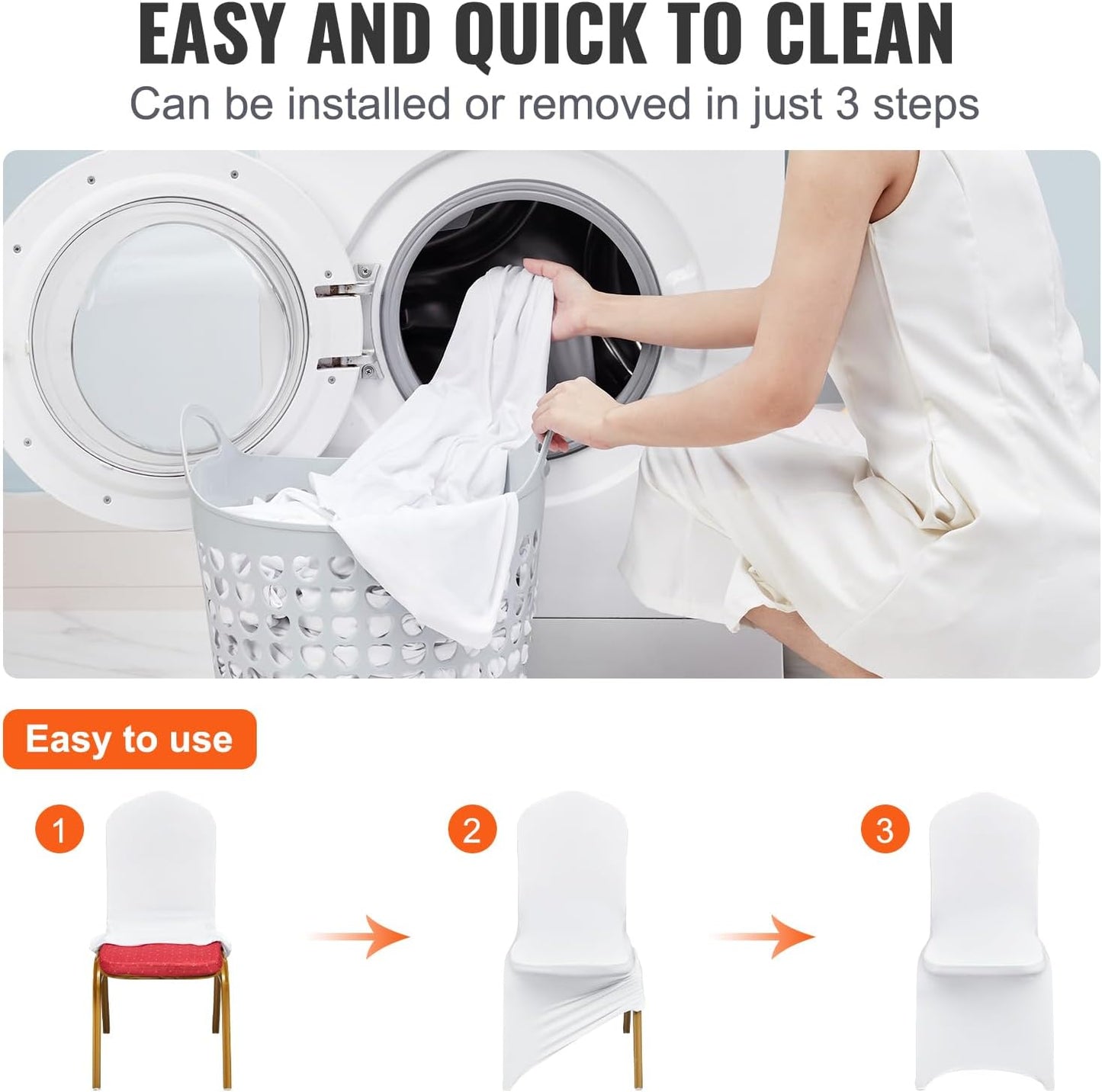 VEVOR 12-Pack White Polyester Spandex Flat-Front Stretch Chair Covers for Events