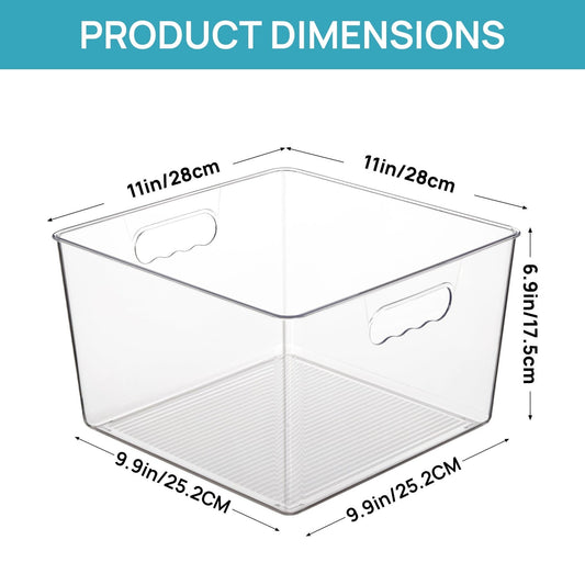 5 Extra-Large Clear Acrylic Organizer Bins w/ Handles (11” Square, Stackable)