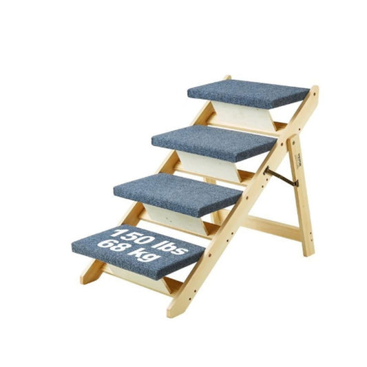 Wooden Pet Stairs & Ramp – 4 Step Foldable Dog Ladder for Bed, Sofa, Car – Up to 150 lbs