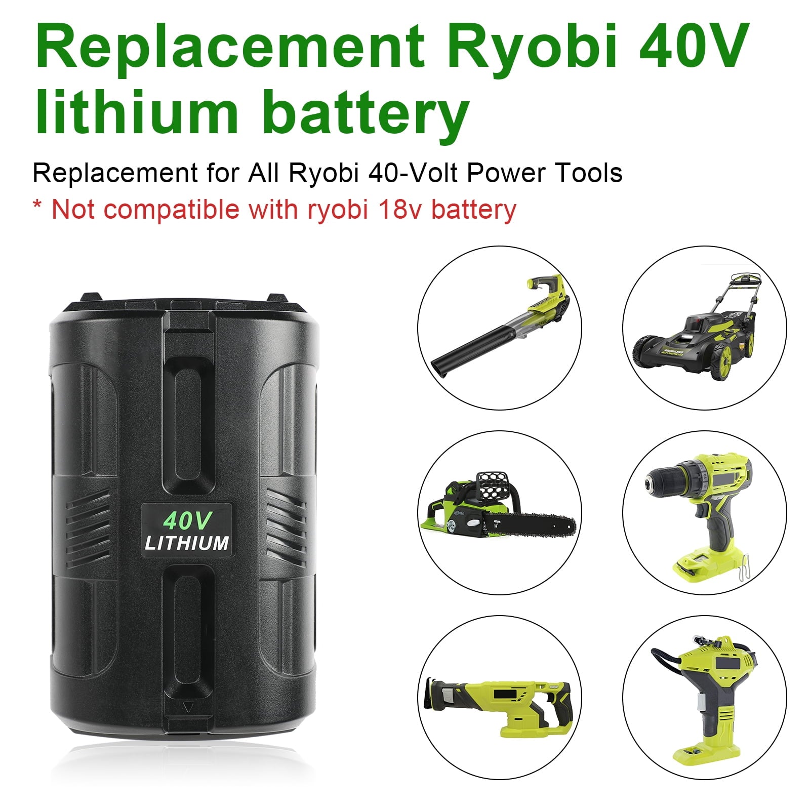 High-Capacity 40V 6.0Ah Lithium-Ion Battery Replacement for Ryobi Power Tools