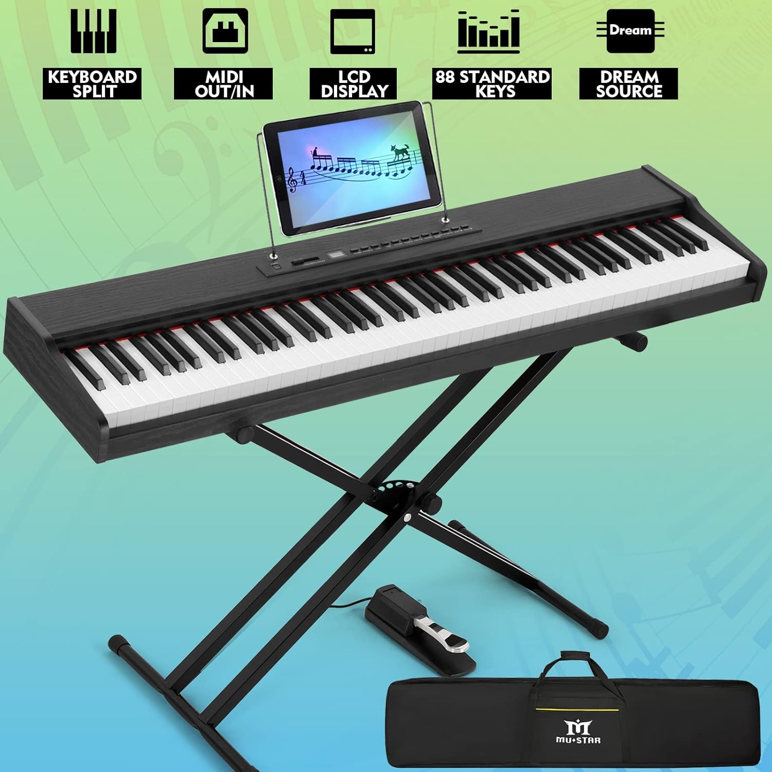 MUSTAR 88-Key Semi-Weighted Digital Piano: Bluetooth, Stand, Pedal, Case