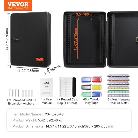 Vevor Key Cabinet YXK370 – Lockable Wall-Mount Key Storage for 48 Keys