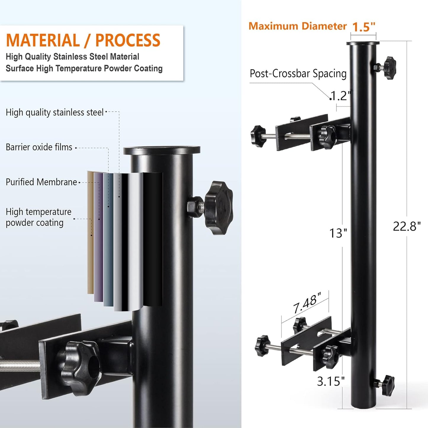 Heavy Duty 304 Stainless Steel Deck Umbrella Holder for Railings 3-6 Inch