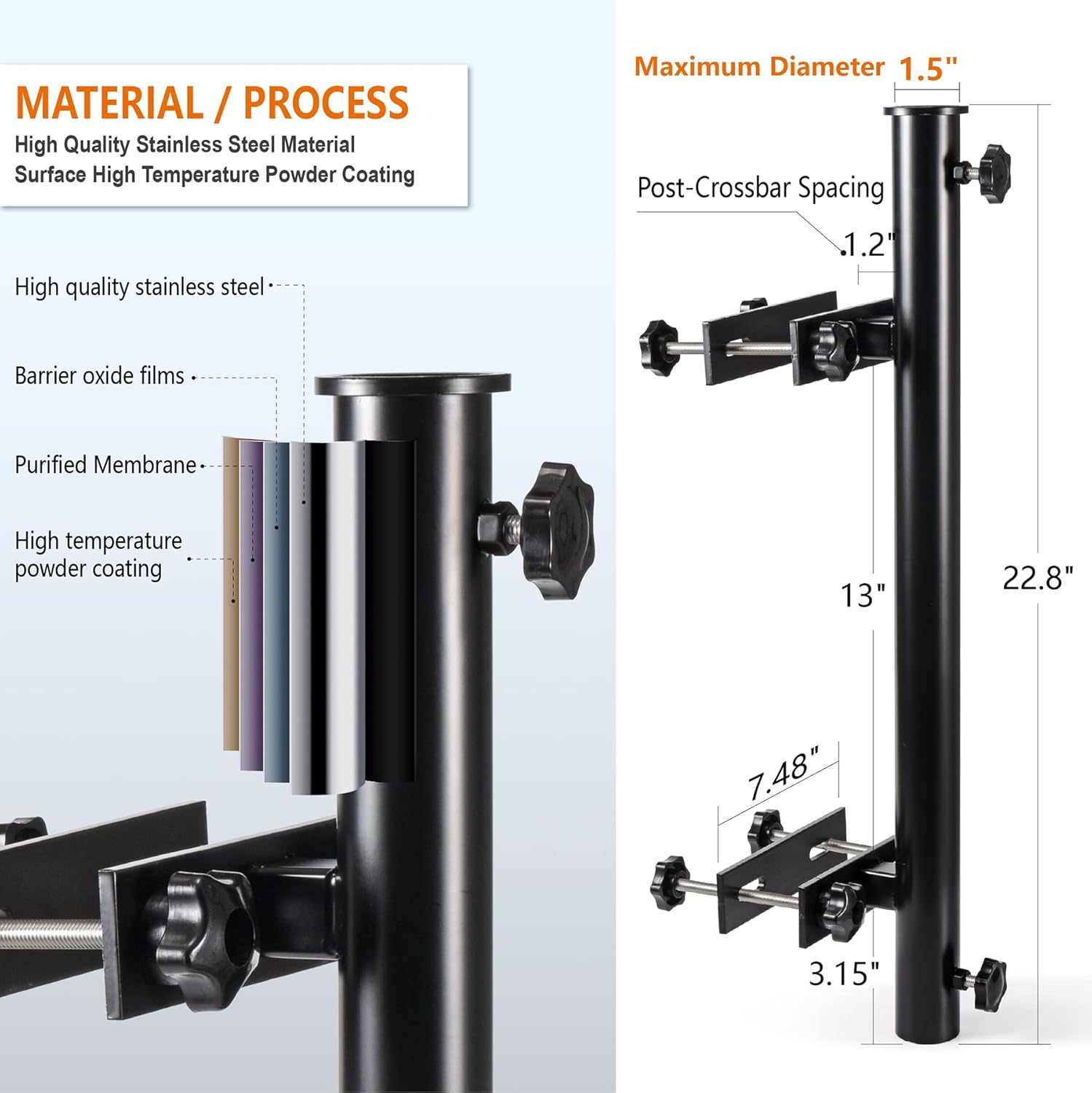 Heavy Duty 304 Stainless Steel Deck Umbrella Holder for Railings 3-6 Inch