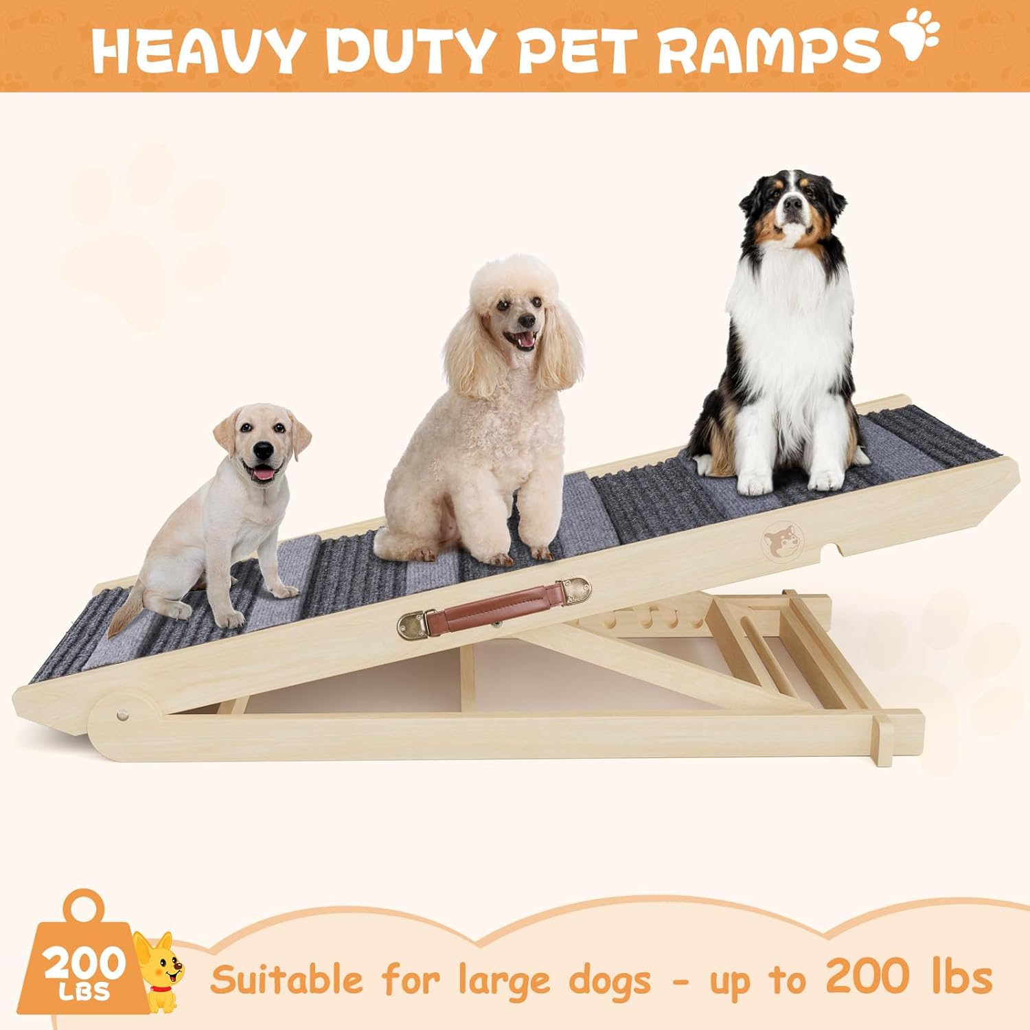 YaFiti Adjustable Folding Wooden Pet Ramp for Beds, Cars, Couches