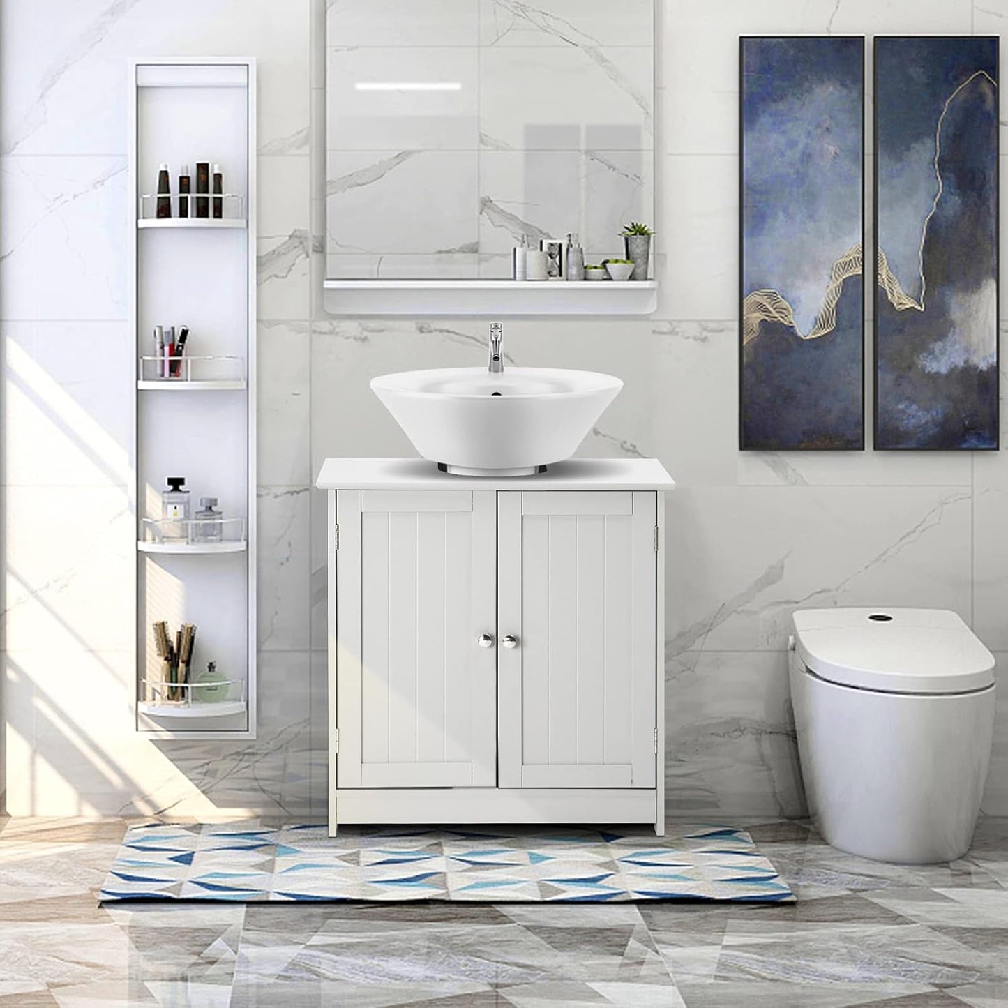 VINGLI White Pedestal Sink Cabinet Bathroom Vanity with 2 Doors Adjustable Shelf