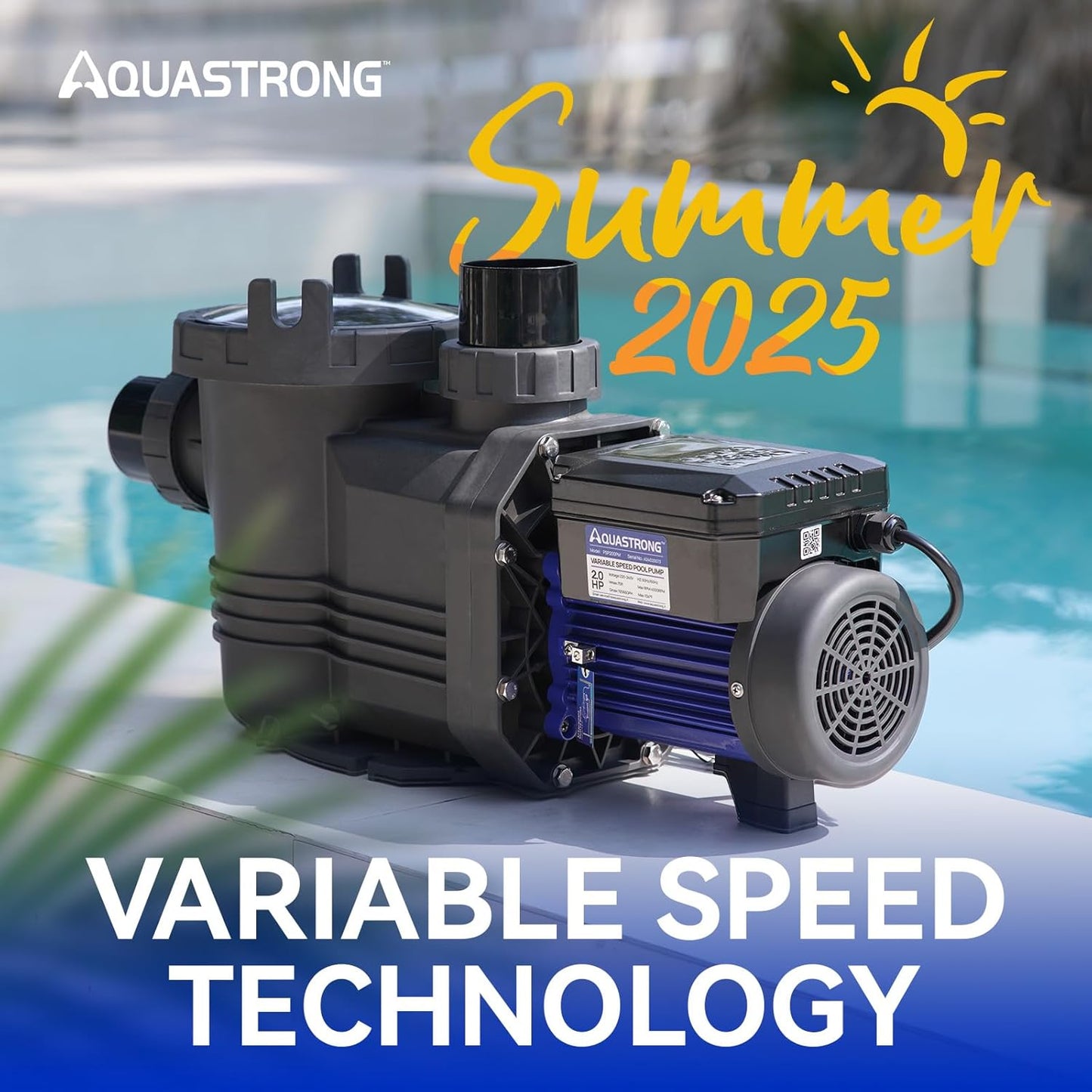 AQUASTRONG Variable Speed Pool Pump: 2HP, 220V, 10566GPH, Energy-Efficient, High Flow